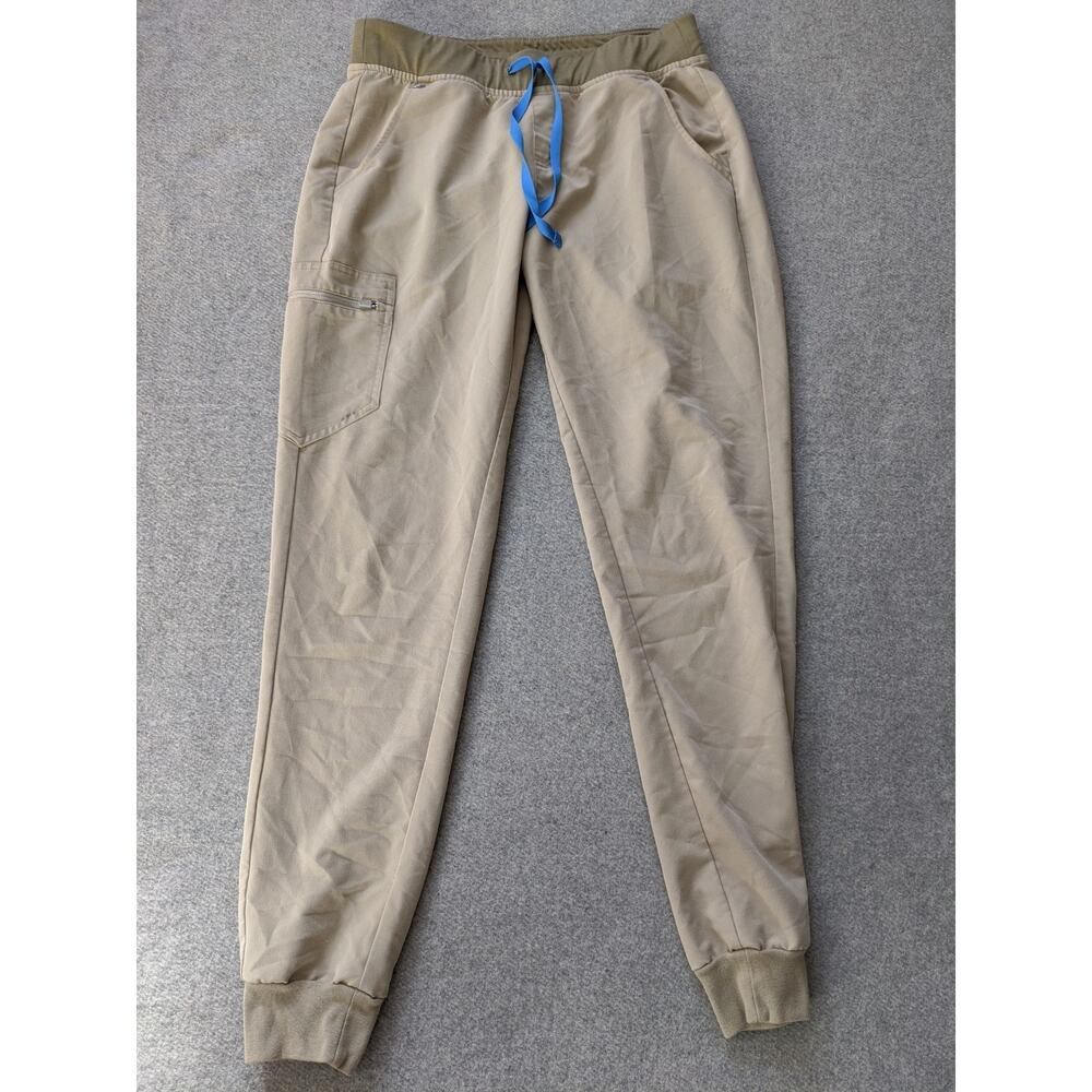 Figs Womens Zamora High Waisted Joggers Scrub Pants Tan 6 Pockets Size Medium